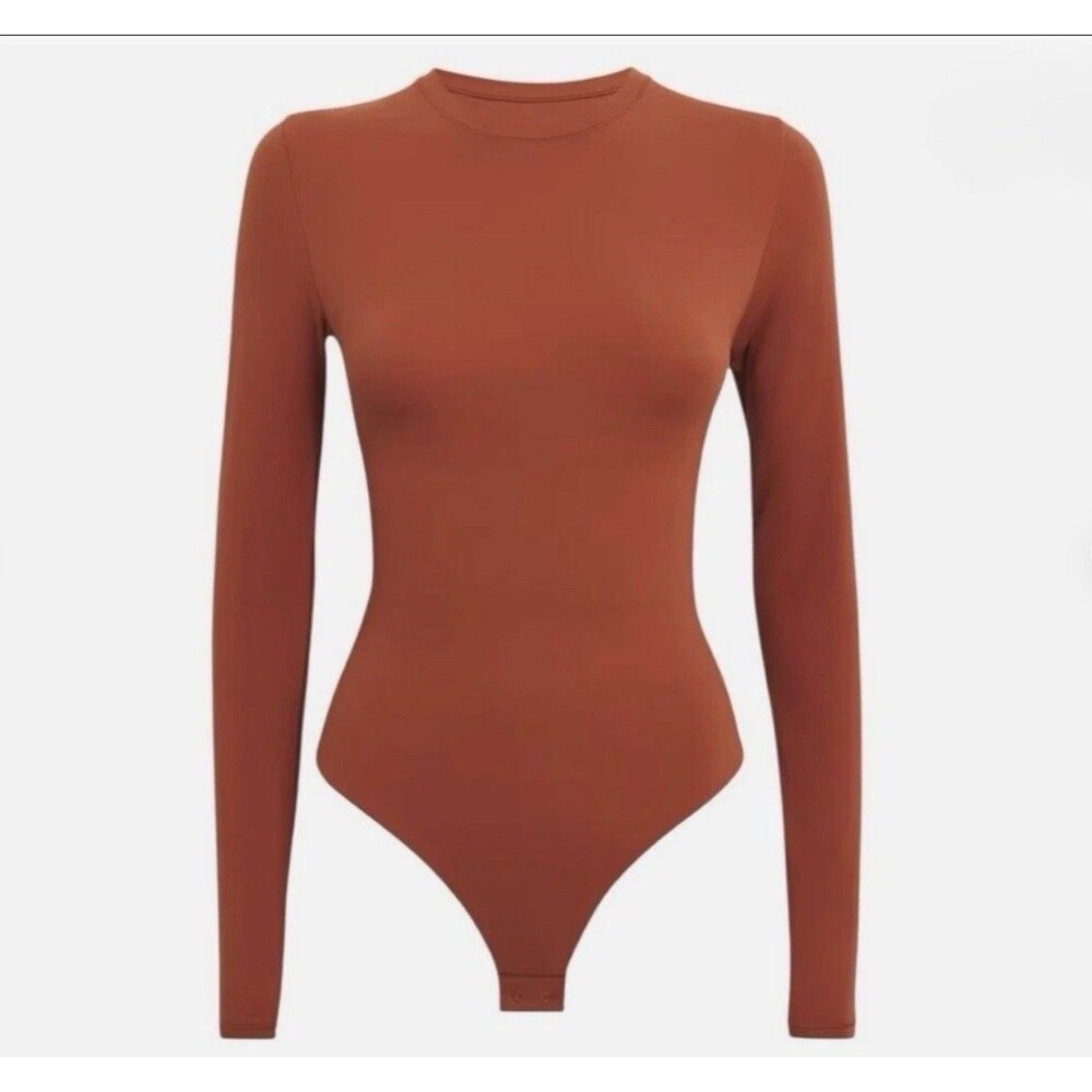 Skims Fits Everybody Long Sleeve Crew Neck Size L Saffron Bodysuit